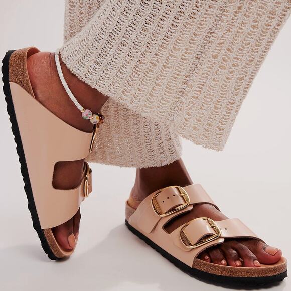 Birkenstock Arizona Big Buckle High Shine Sandals New Beige - Picture 1 of 5